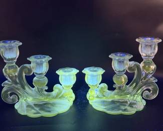 (2) Cambridge Caprice Glass Candle Holders