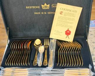 vintage Bestecke SBS Solingen 23/24K gold-plated 71-piece flatware set in a storage case With Key