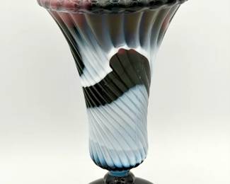 Vintage Westmoreland Marble/Slag Glass Pedestal Vase Amethyst #2