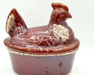 vintage Hull Pottery brown drip glazed chicken roaster