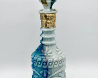 Vintage Westmoreland Slag Glass Decanter Bottle & Stopper, Blue White Marbleized, Original Tax Label