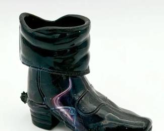 Slag Glass Amethyst Cowboy Boot Toothpick Holder