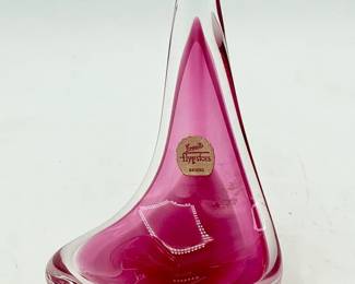 Stickered Flygsfurs Coquille Sommerso by Paula Keldev Pink Art Glass Bowl