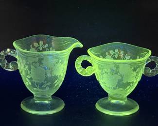 vintage Fostoria Willowmere etched footed creamer & Sugar Bowl