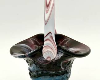 Signed Fenton Slag Glass Amethyst Basket