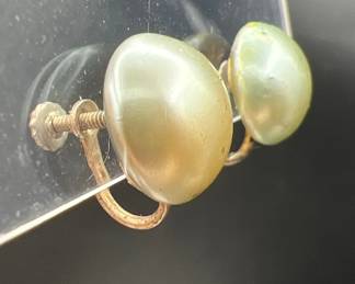 Sterling Silver Button Dome Faux Pearl Earrings — Screwback Style