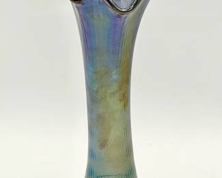 Iridescent Carnival Glass Lilac Swung Vase