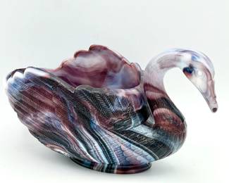 Stamped Large Imperial Glass Swan Dish Purple Slag Glass