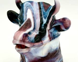 LG Wright Slag Glass Amethyst Ferdinand the Bull Mustard Jar & Lid