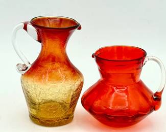 (2) Crackle Glass Pitchers