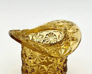 Antique Daisy & Buttons Amber Art Glass Top Hat Toothpick Holder/Vase