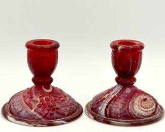 (2) Imperial glass end of day slag glass candle holders