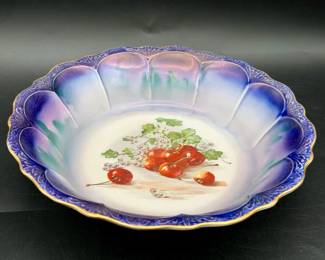 Antique Stamped Cherry Bowl With Iridescent Sheen