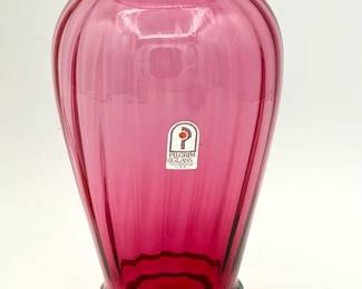 Stickered Pilgrim Cranberry Glass Vase