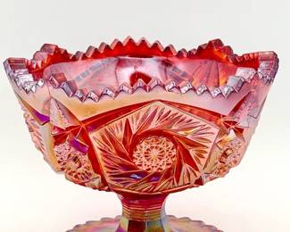 L.E. Smith Aztec Pinwheel Carnival Glass bowl