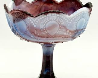 UV Reactive Northwood Scroll with Acanthus High Footed Open Jelly Slag Glass Bowl