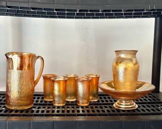(5) Cups With Pitcher, Vase, & Footed Bowl