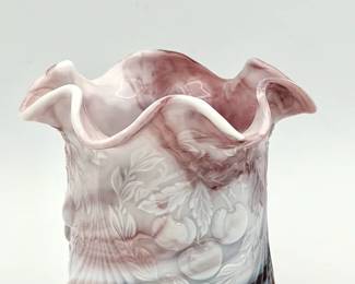 Vintage Purple Slag Glass Amethyst Sugar Bowl Dish - Cherry Pattern L.G. Wright