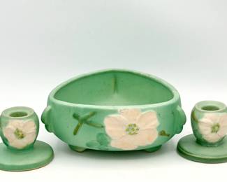 Weller Pottery Planter & (2) Candlestick Holders