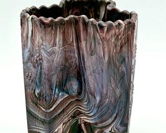 Antique Sowerby Amethyst Slag Malachite Glass 3-Sided Vase