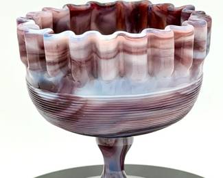 UV Reactive Vintage Ribbed Slag Glass Amethyst Compote Bowl