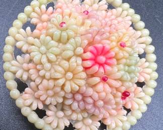 Vintage Celluloid Tinted Floral Brooch