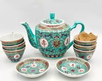 Chinese "Wan Shou Wu Jiang" longevity tea set