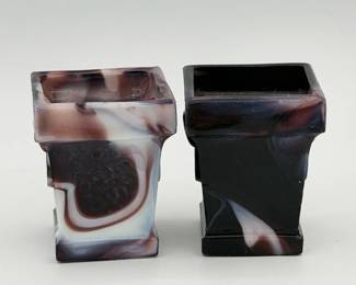 (2) Vintage Slag Glass Toothpick Holders