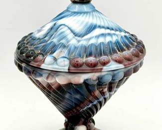 Amethyst Vintage Slag Glass Covered Candy Dish Pedestal Compote
