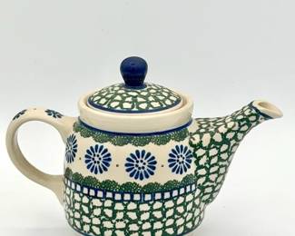 Handmade Polish Pottery Teapot With Sticker