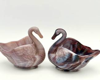 (2) UV Reactive vintage Imperial Glass slag glass swan trinket dishes