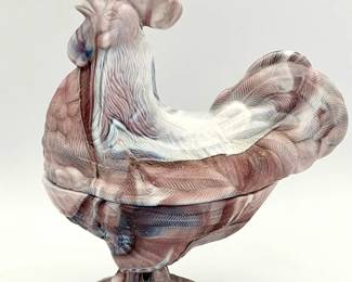 Vintage Purple Slag Glass Standing Rooster Dish
