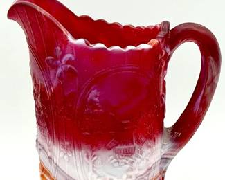 Imperial Satin Slag Glass Windmill Pitcher #1-UV Reactive