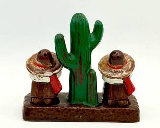 Vintage Terracotta Siesta Mexican Man Sombrero And Cactus Salt & Pepper Shakers