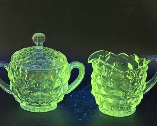 Fostoria Clear Sugar Bowl With Lid & Creamer Pitcher