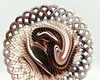 1870-1890 Challinor & Taylor Amethyst EAPG Slag Glass Scroll & Eye Plate