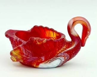 UV Reactive Marked Boyd Ruby Red Slag Glass Swan