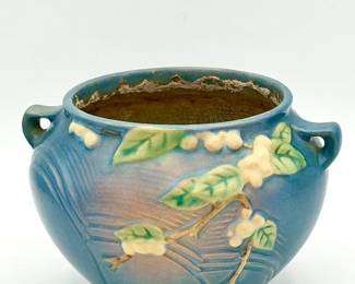 vintage Roseville Pottery jardiniere Snowberry Pattern & Persian Blue