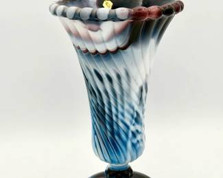 Westmoreland Marble/Slag Glass Twisted Optic Pedestal Amethyst Vase