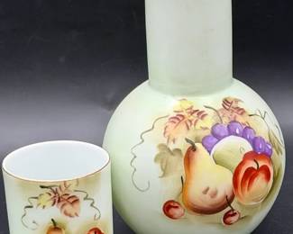 Stickered Lefton Hand Painted Carafe With Cup