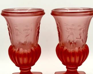 (2) Dancing Nymphs / Ladies Imperial Glass Vases Pink Satin