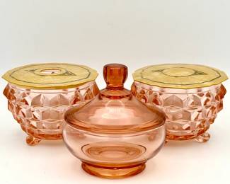 (3) Vintage Depression Glass Vanity Items