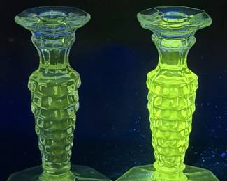 (2) Fostoria American Clear Candle Holders