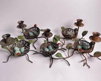 154 setof5metalbirdnesttapercandleho