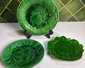 298 setof3vintagemajolicagreenleafpla