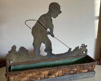 006 vintagewallmountedfolkartplanterbo
