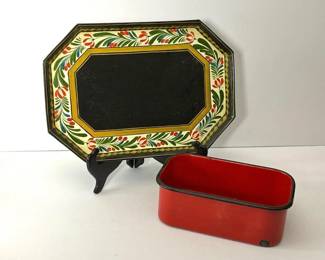 406 vintagefolkarttoletrayandredpaint