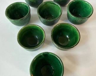 250 8handcraftedgreenglazedpotterydemit
