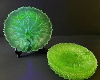 180 sixgreenuraniumglassluncheonplates