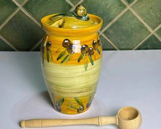 089 frenchhandpaintedceramicolivejarpo